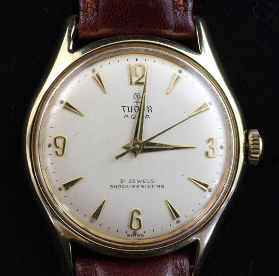 A gentlemans 1960s? gold plated and steel Tudor Aqua manual wind wristwatch,